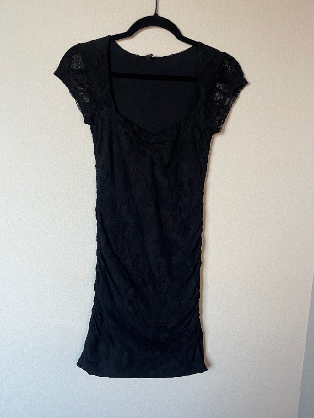 Y2K Whimsigoth Lace Black Mini Runched Dress Woman's Size Small